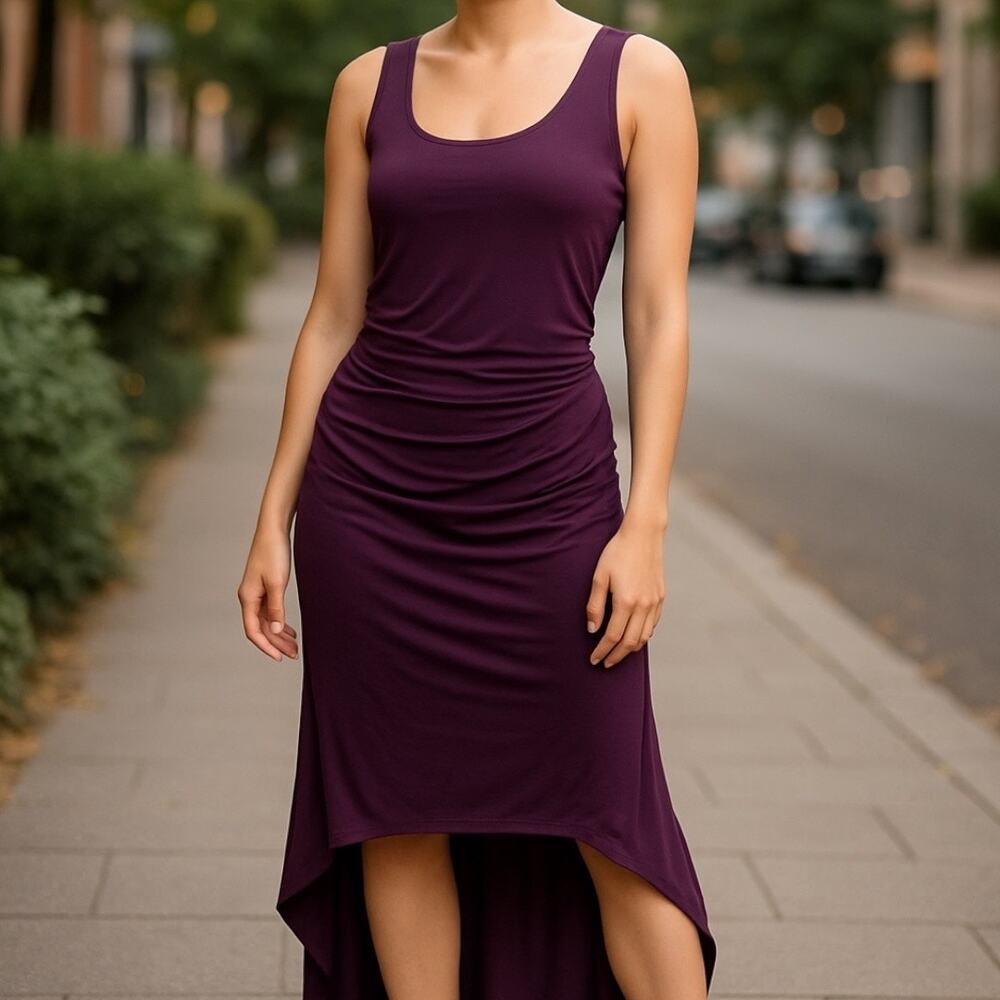 Naked Princess Women's Modal Ruched High Low Tank Dress Small Purple